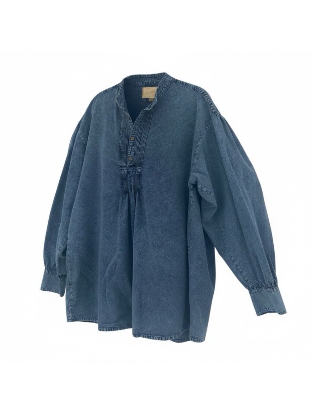 Scully Men’s Size XL Rangewear Dark Blue Denim Banded Collar Western Shirt